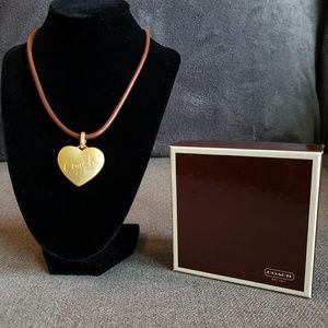 Coach Signature Leather Heart Locket Necklace